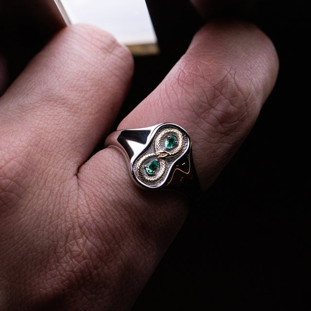 Gold & Emerald Snake Ring - FIGURE 8 - AHW Studio