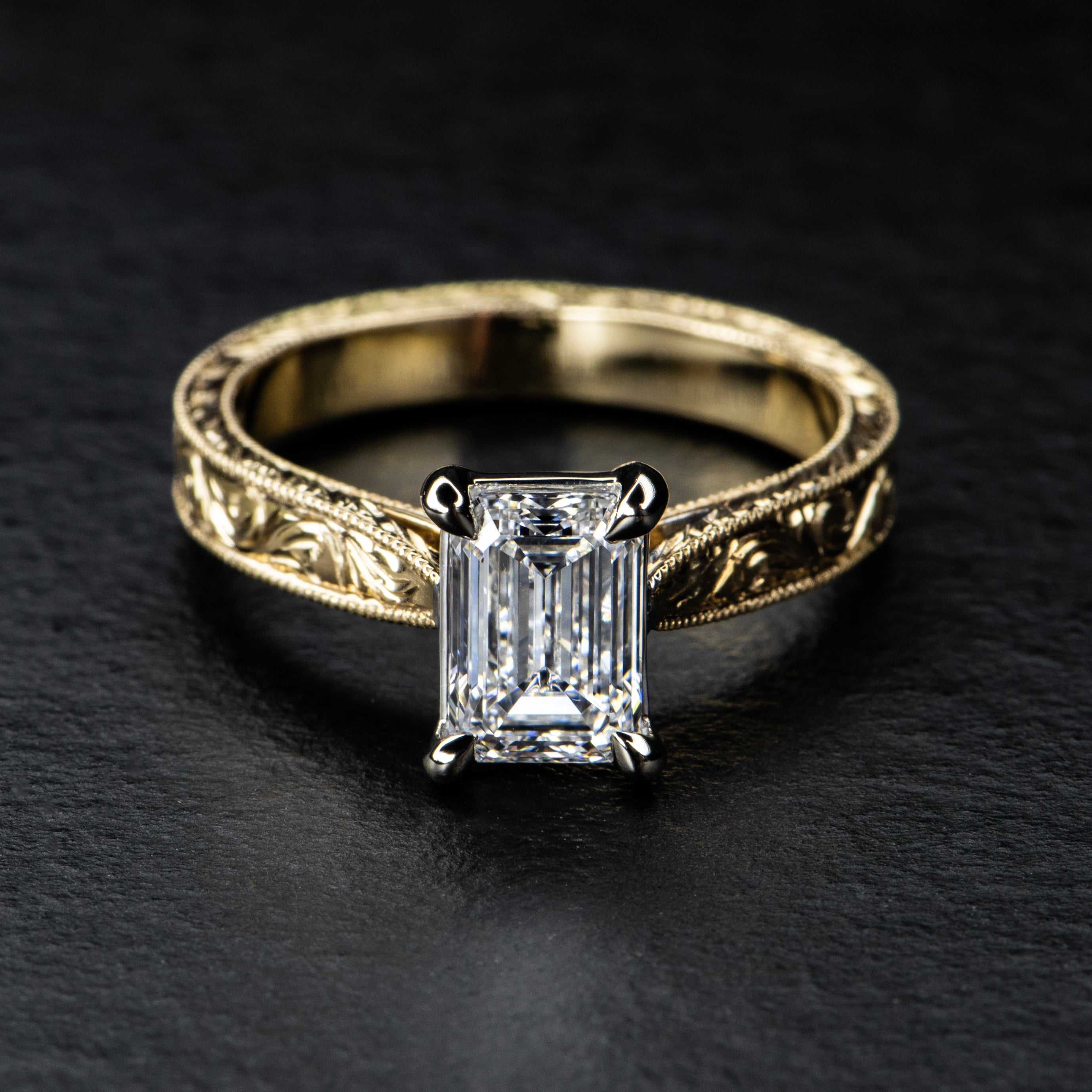 Hand-Engraved 1.5ct Diamond Ring - GRACE - AHW Studio