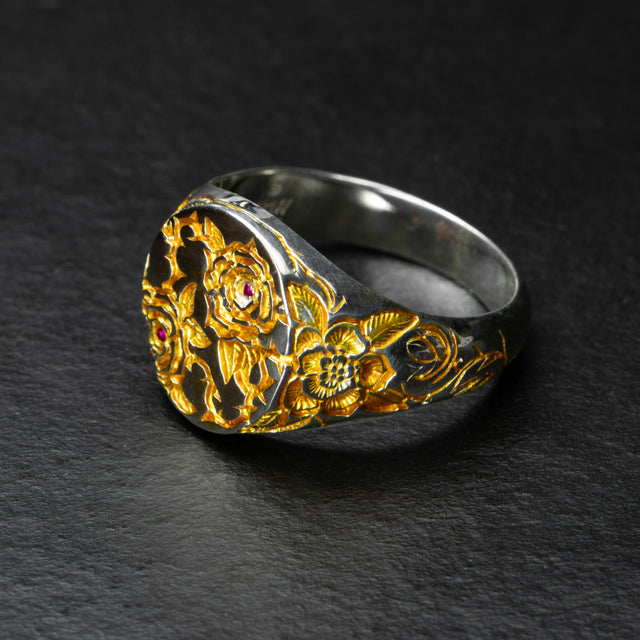 Ruby & Gold Rose Ring - BRIARHEART - AHW Studio
